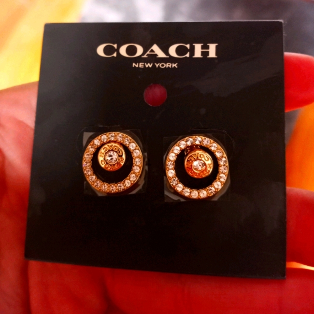 NWT COACH ROSE GOLD OPEN CIRCLE HALO STUD EARRINGS
